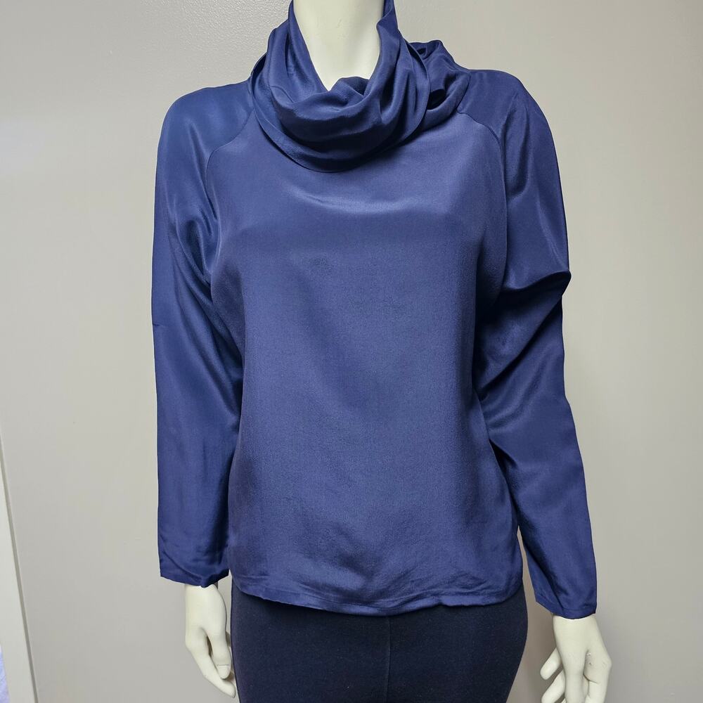 Royalsilk 100% Silk Mockneck Navy Blue Shirt Size P